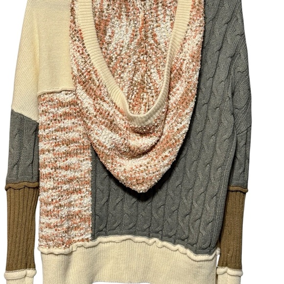 Chunky Mixed Media Long Sleeve Hooded Button Front Boho Sweater Cardigan Large - Picture 8 of 10